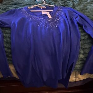 Luxe Royal Blue Long Sleeve Top with Embellishments
